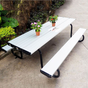 Pó revestido de metal ao ar livre mesa de piquenique com dois bancos, cadeiras de mesa de jardim venda - Product Image 1