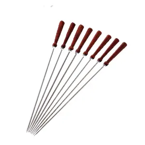 BBQ Grill Skewer Custom Factory Price Bulk Order 403 Stainless Steel Non-stick TOOLS Metal with Wooden Handle Not Coated 9-12