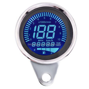 <span class=keywords><strong>Compteur</strong></span> de <span class=keywords><strong>vitesse</strong></span> numérique LCD universel pour <span class=keywords><strong>moto</strong></span>, style café racer, rond, en métal chromé, étanche, avec jauge de carburant - Product Image 1