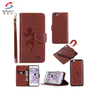 Atacado separáveis dancing girl impresso couro flip casos de telefone celular cobre para iphone 7 7 plus 8