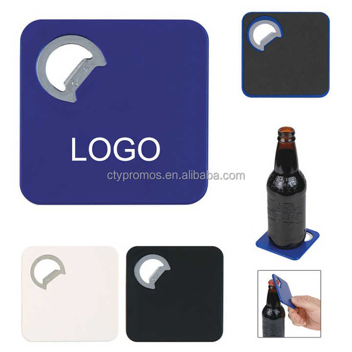 Plastic Square Bottle Opener Beer Mat Pad Bottle Opener Coaster With Logo