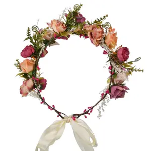 Daisy flower elastic headbands crowns in stock wholesale girls hair wreath