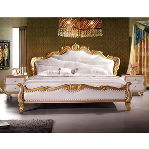 De lujo moderno de lujo real barroco francés estilo rococó reina rey tamaño blanco crema blanca abotonada de cabecera de cuero de tapicería de cama - Product Image 4
