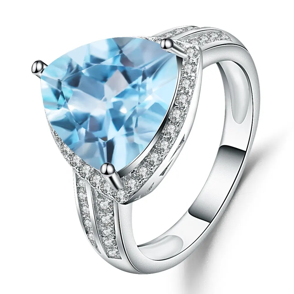 Abiding luxury natural gemstone sky blue topaz ring fashion jewellery sterling silver ring women