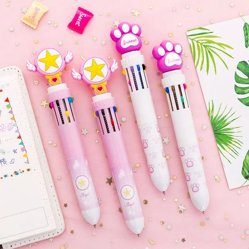 2019 New product drawing novelty multi-function push and pull 10 color ballpoint pen