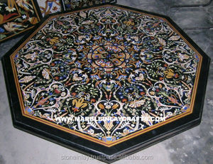 Black Marble Inlaid Coffee Table <b>Top</b> Antique Inlaid Art Handcrafted - Product Image 1