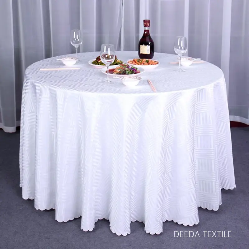 Deeda Nhà Máy Trắng Vòng Khách Sạn Polyester Khăn Trải Bàn Bảng Linen/Wedding Bảng Vải, Khăn Trải Bàn Cho Đám Cưới