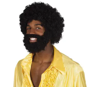 Afro curly hair wig short mens wigs with the curly beard and whiskers