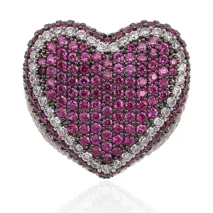 Hip Hop degli uomini di Rosa Blu CZ Lastricata In Pietra Anelli Bling Ice Out Cubic Zirconia Anelli A Forma di Cuore per Gli Uomini donne Coulpe Anelli 2019