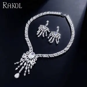 RAKOL SP141 lüks zirkon kristal taş büyük püskül kolye kolye küpe düğün gelin takı seti Dubai zirkon takı seti