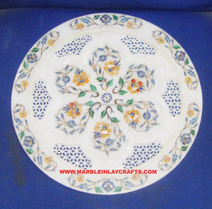 Assiette décorative à fleurs en marbre blanc incrustation artisanale traditionnelle en marbre blanc incrustation décorative en marbre naturel assiette à thé en marbre - Product Image 1
