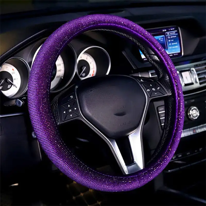 Блестящий Фиолетовый чехол на руль для девочек, аксессуары для интерьера автомобиля