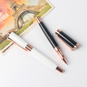 Stylo à bille roulante en métal imprimé logo personnalisé blanc noir rose doré 0.7mm largeur d'écriture cadeau d'affaires - Product Image 2
