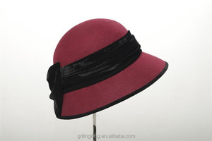 100% wool felt bucket hat women'S with bowknot - Product Image 2