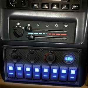 Panel de Control con Interruptor Basculante <span class=keywords><strong>LED</strong></span>, Disyuntor de 8 Canales, Azul, Encendido-Apagado (encendido)-apagado-(encendido), con Bloqueo, Panel de ABS + Goma + Metal, YJ-SP-009 - Product Image 2