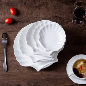 P87 Hot Koop Elegant Shell Vormige Wit Porselein Snack Plaat Keramische Diner Plaat Voor Wedding Hotel En Restaurant