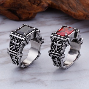 <strong>Men's</strong> Retro Silver Square Gemstone <strong>Ring</strong> Stainless Steel Fashion Jewelry with <strong>Ruby</strong> Zircon Casting <strong>Ring</strong> - Product Image 5