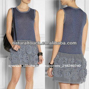 <span class=keywords><strong>El</strong></span> último de la moda las mujeres casual sin mangas vestido corto con flores de ganchillo falda( ntf04073) - Product Image 1