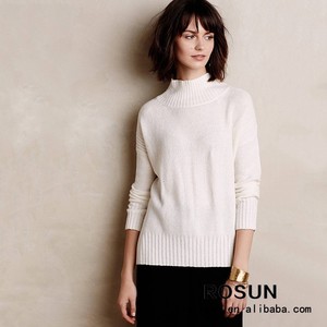 france 4inches pull dames chandail à col roulé blanc de conception à long pull en tricot - Product Image 1