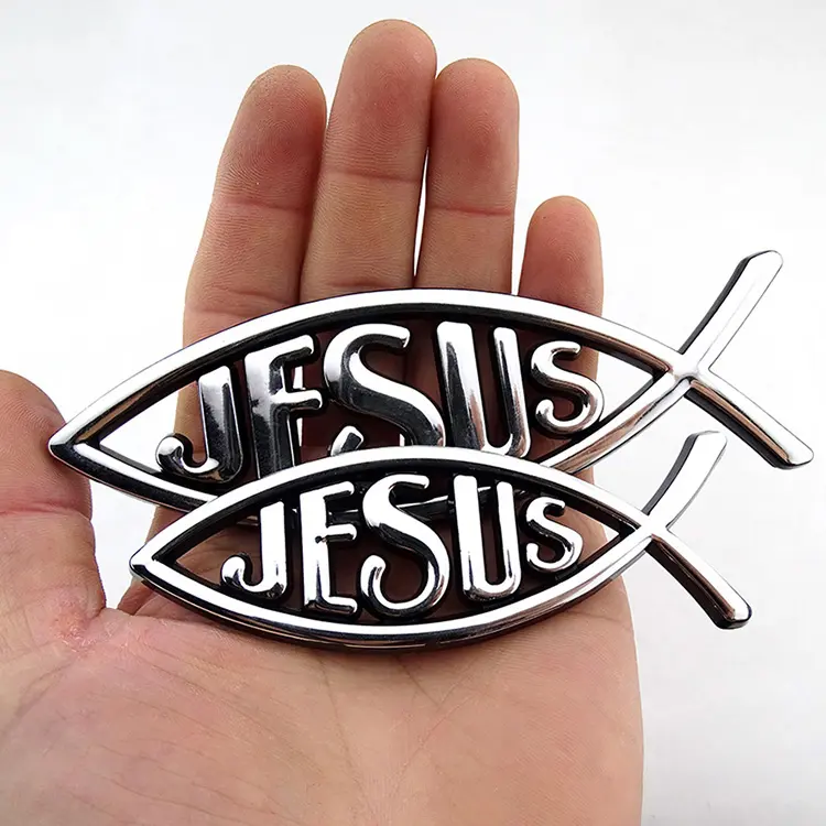 ABS chrome plated stickers Jesus/ peace / love / fish car sticker for custom