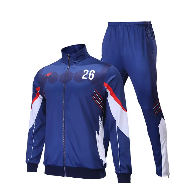 कस्टम डिज़ाइन अपना खुद का लोगो लॉन्ग जिपर सॉकर जैकेट ट्रेनिंग सूट फुल सब्लिमेशन प्रिंट पुरुष फुटबॉल जैकेट ट्रैकसूट सेट