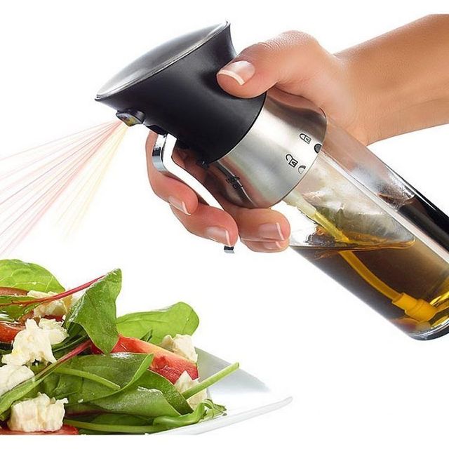 2 in 1 Oil and Vinegar Bottle Sprayer Dual Chamber Design Adjustable Spray Nozzle for Kitchen Salad Dressing Healthy Cooking