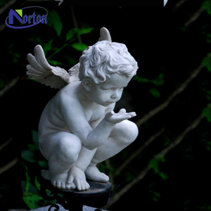 Statua di Angelo in Marmo Bianco Personalizzabile, Cupido Alato Scolpito a Mano per Interni ed Esterni, Giardini e Ville - Product Image 5