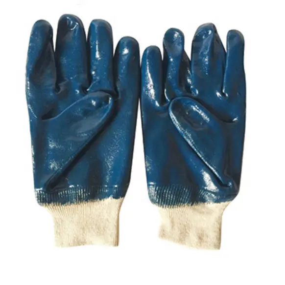 Anti-huile en nitrile entièrement enduits gants de travail avec doublure interlock moteur diesel gants