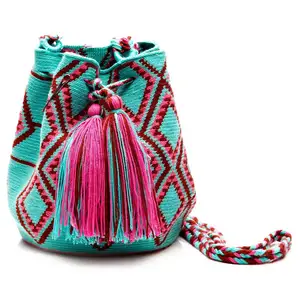 Bolso <span class=keywords><strong>Wayuu</strong></span> de hombro para mujer, hecho a mano, redondo, estilo Crochet - Product Image 5