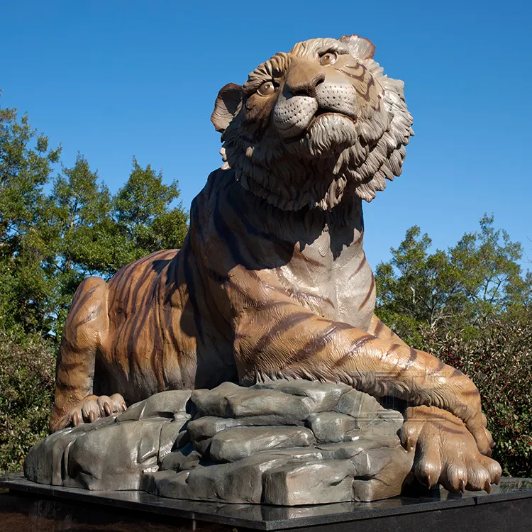 Латунная статуя животного в западном стиле, металлическая бронзовая Тигровая скульптура