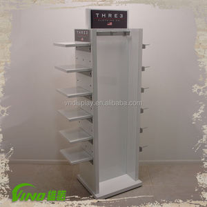 Estante de exhibición rodante comercial de madera y metal con gancho y estantes para estantes de exhibición para exhibición de pared de listones de ropa - Product Image 3