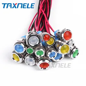 6mm 8mm 10 mm 12mm LED מתכת מחוון אור 6 מ"מ עמיד למים אות מנורת 6V 12V 24V 220v עם חוט אדום צהוב כחול ירוק לבן