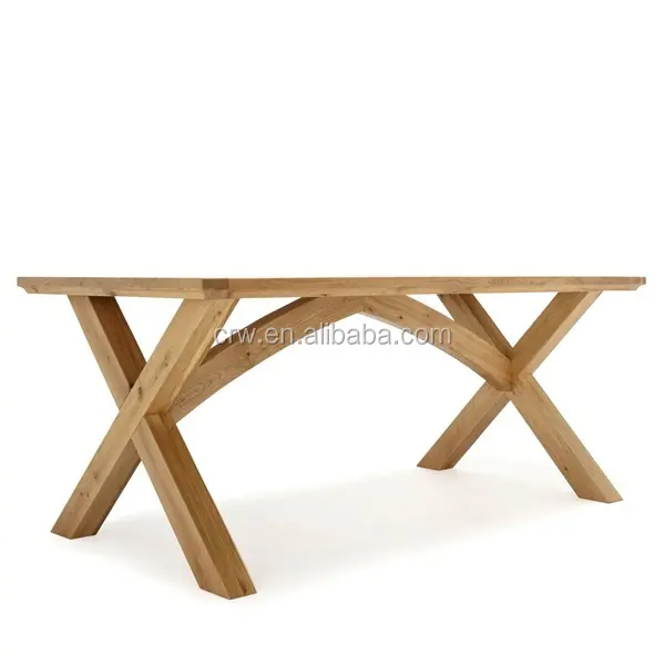 Table à manger en bois massif avec jambes croisées, DT-4099