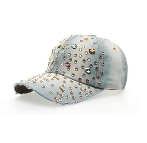 Wholesale Factory Sale Bling Bling Baseball <strong>Cap</strong> for <strong>Women</strong> Rhinestone Crown Crown <strong>Flat</strong> Brim Sports Style Bows Men's Dad Hat Style - Product Image 1