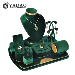 long velvet dark green color wrapped wooden jewelry display neck stands necklace