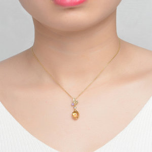 Colgante de ámbar con gema 100% Natural para mujer, Collar de plata de ley 925, 7x9mm, amarillo ovalado, citrino, S925, NI010