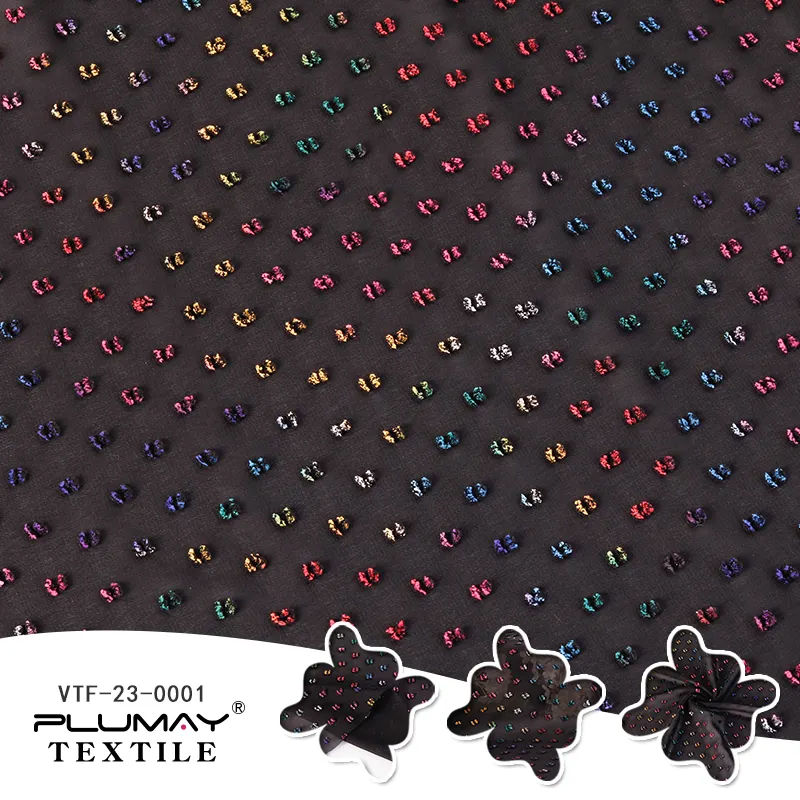 100%Polyester woven chiffon fabric dots flocked foil fabric for clothing textile custom fashion materials