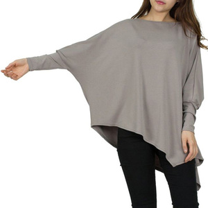 OEM ODM Casual señoras curva de cuello redondo y manga larga dobladillo Irregular superior en blanco para <span class=keywords><strong>mujer</strong></span> <span class=keywords><strong>Camisetas</strong></span> - Product Image 3