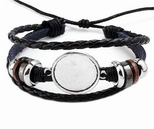 डिय खाली बेस 20 मिमी राउंड फोटो ग्लास कबोचोन सेट बीज़ेल ट्रे बहु परत चमड़े की महिला पुरुष कंगन - Product Image 5