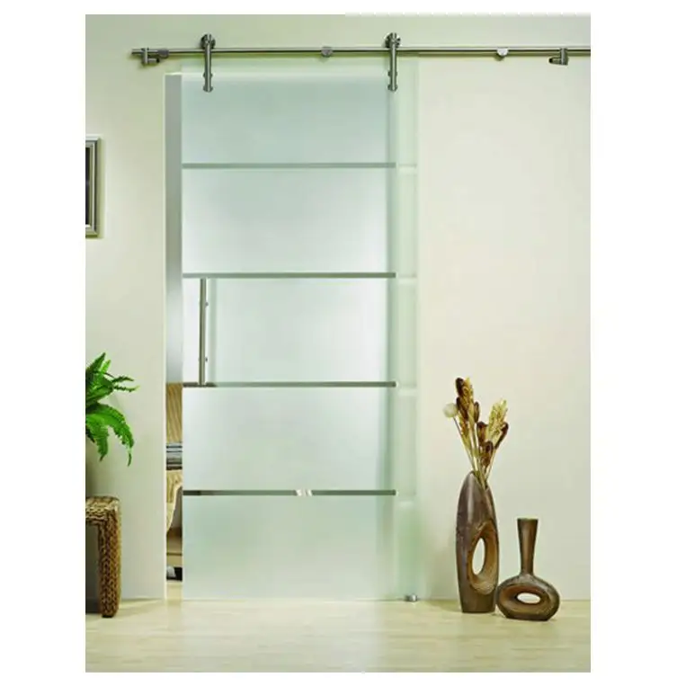 Portas de celeiro deslizantes de chuveiro (kt9002) kmry sem moldura grande decoração de vidro de aço inoxidável 304 acabado moderno