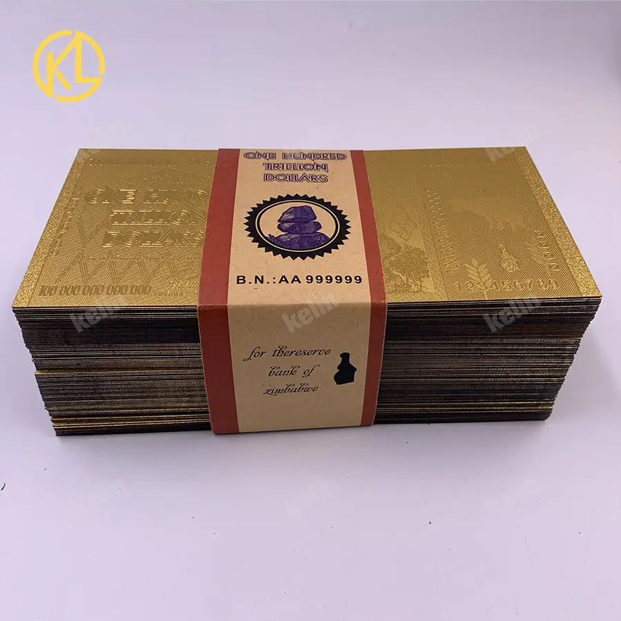 100 trillion dollars gold banknote reserve bank of zimbabwe currency paper money for gifts