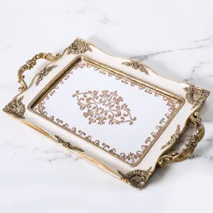 Baki Buah Resin Perhiasan Persegi Kaca Antik Cermin Kaca Dekorasi untuk Pernikahan Rumah Dekorasi Baki Parfum Kosmetik