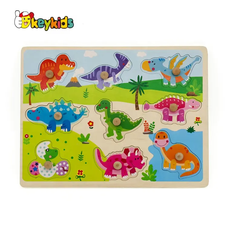 New design kids 3d wooden dinosaur puzzle game with knob W14M155