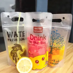 Saco de bebida de suco transparente, saco de plástico recarregável para bebidas com zíper