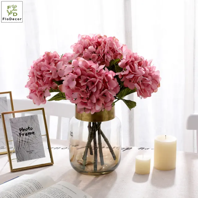Flor de hortensia de látex Artificial de alta calidad, tacto Real de seda para mesa de boda, Hotel, fiesta, flores decorativas, azul, blanco, rosa