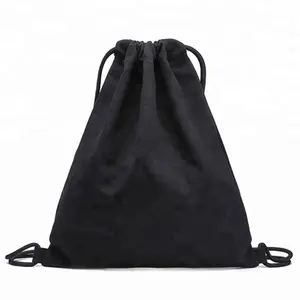 Bolsa de cordão de algodão orgânico preta personalizada durável