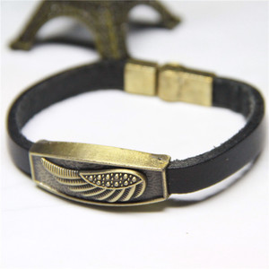 Bracciale in lega di moda bracciale chiusura magnetica vera pelle angelo ala GL010 - Product Image 4