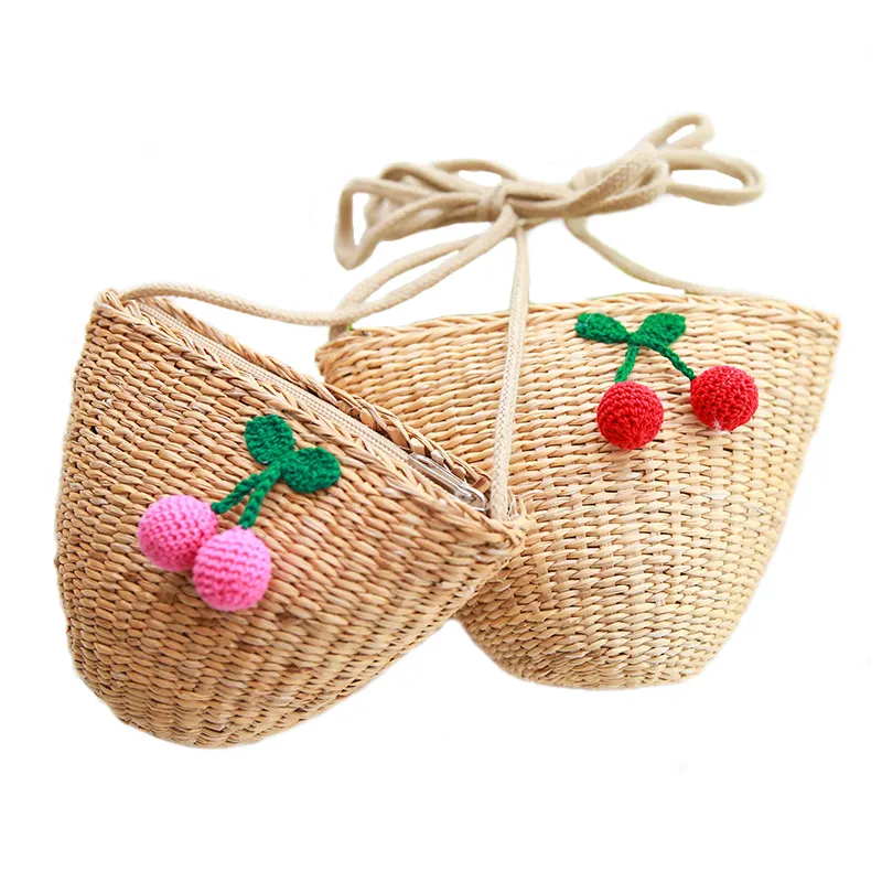 Соломенная Сумка-вишня для девочек, детская плетеная пляжная сумка через плечо, подарок для малышей, 2019