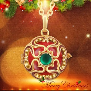 Giáng sinh trái tim màu đỏ tinh thể màu xanh lá cây men vàng mề đay thiết kế 925 lồng Mặt dây chuyền vòng cổ - Product Image 5