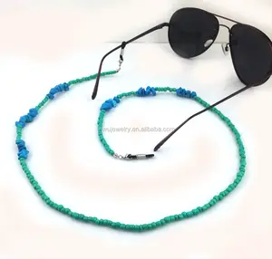 GL178 ladies blue beads chipped turquoise stone glasses lanyard chains eyewear accessories